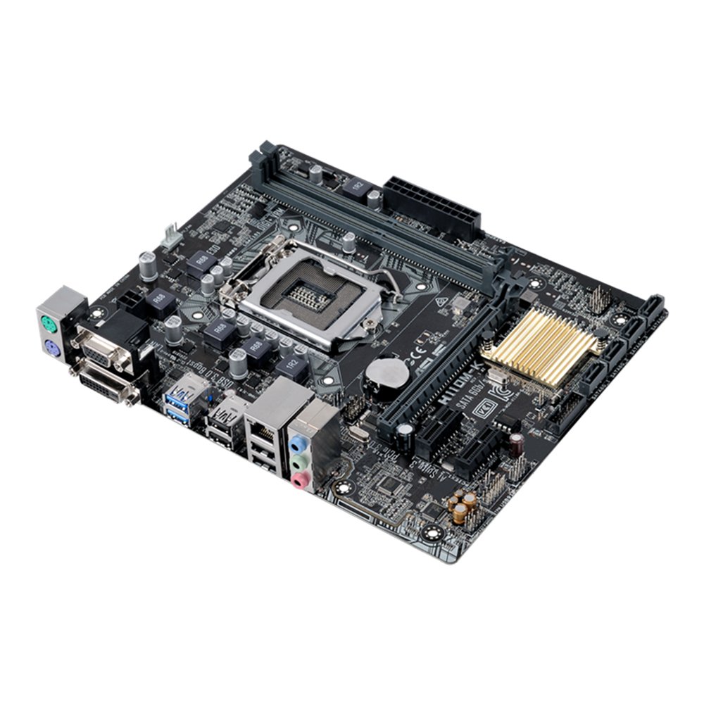 ASUS H110M‐K micro ATX Motherboard Great-value micro-ATX H110 with 5X Protection II for dependable stability, LED-illuminated audio shielding and DDR4 support. 