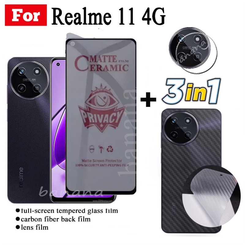 3 IN 1 Realme 11 4G Realme C53 C55 C51 C33 C35 Anti-Spy Privacy Ceramic film Screen Protector and Back film