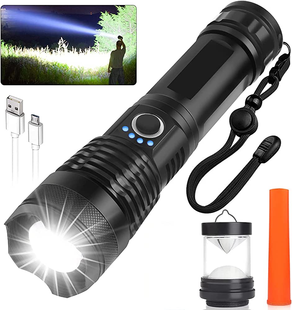 XHP50 Flashlight High Lumens Rechargeable 9000 Lumens Super Bright Tactical Flashlights with Battery 5 Modes IPX65 Waterproof Portable Flash Light LED High Powered Flashlights For Emergencies Camping. 