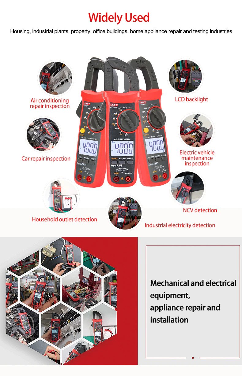 UNI-T UT201+ Digital Clamp Meter 400A True RMS Clamp Meter AC Current Voltage Meter NCV Diode Resistance Clamp Tester UT201+ - Kings Trading. 
