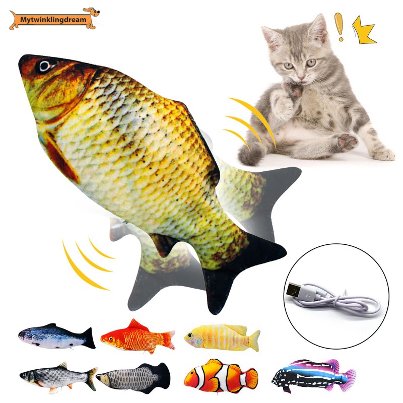 Electric Moving Cat Kicker Fish Toy Realistic Flopping Fish Wiggle Fish Catnip Toys Motion Kitten
