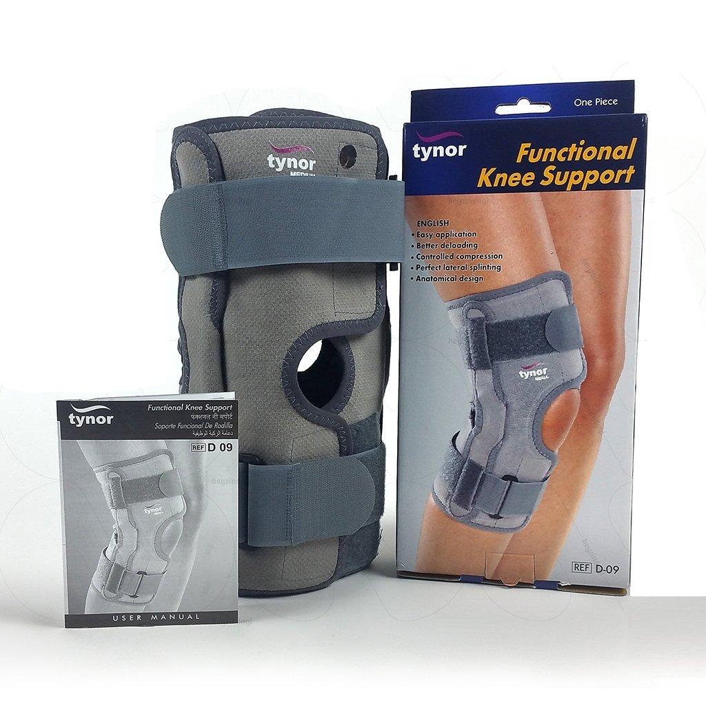 Tynor Functional Knee Support D-09, Controlled compression, Rigid lateral support and Immobilization - Small size. 