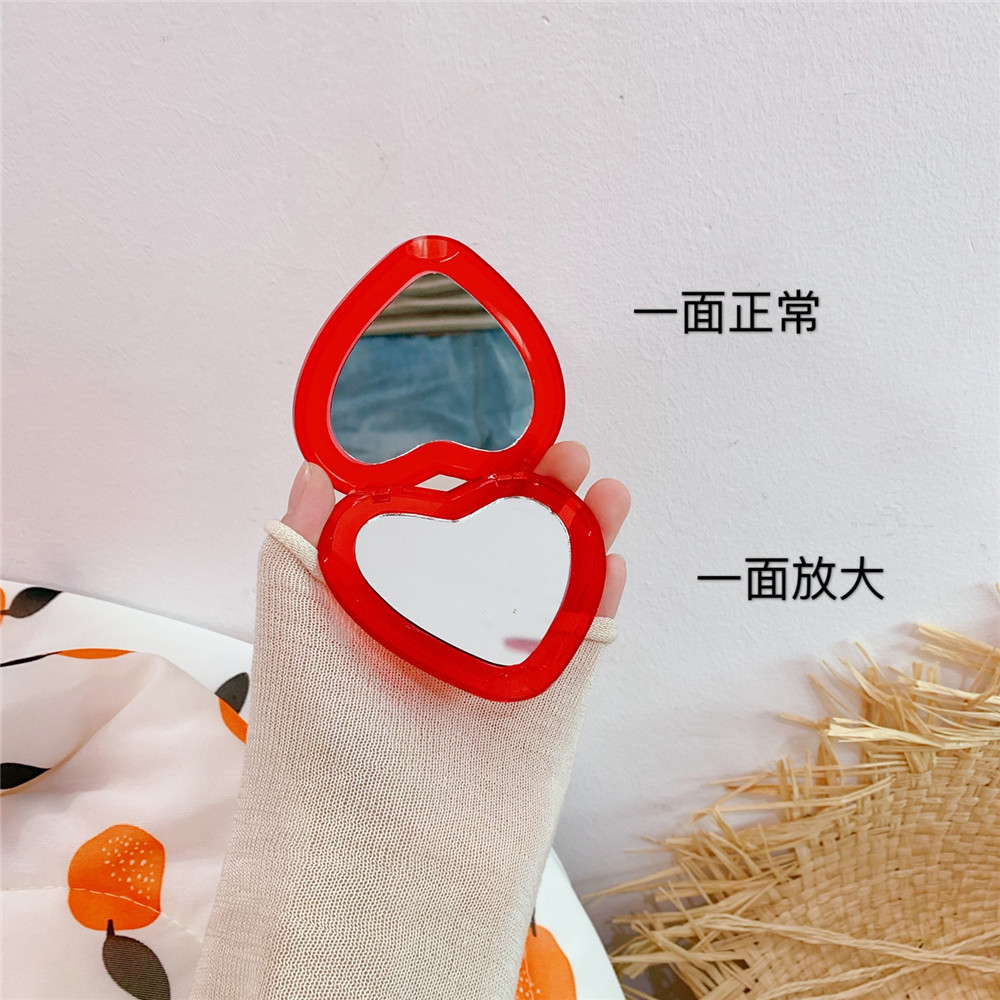 Korean style ins cute cherry heart-shaped mini mirror hand-made makeup mirror double-sided portable portable mirror
