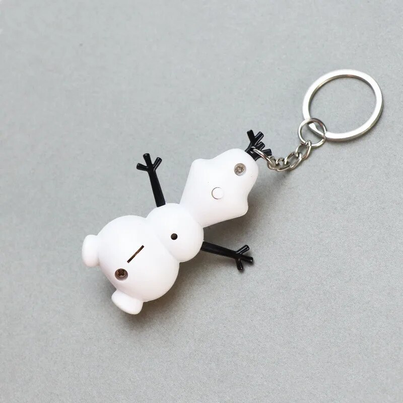 LED Light Sound Disney Olaf Keychain Model Toys ABS Snowman Figure Pendant Key Ring Birthday Gift. 