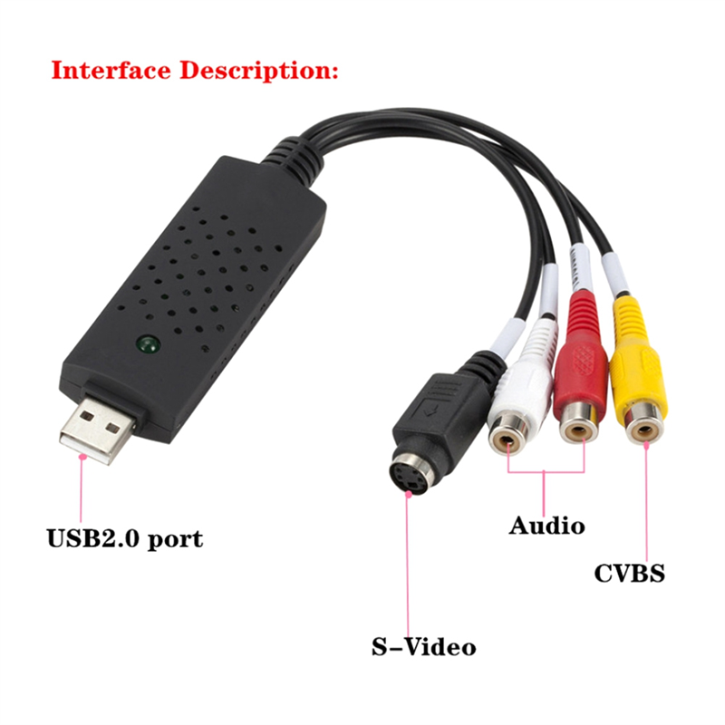 USB Video Capture Card, Audio Video Converter for RCA to USB Convert Mini DV VCR Hi8 DVD to Digital Easy to Use. 