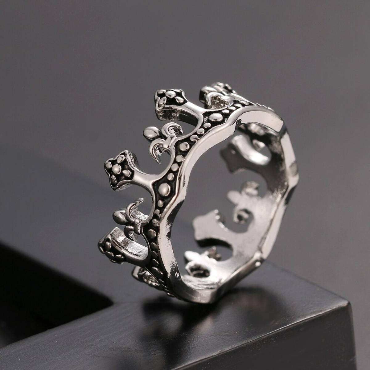 männer Ringe Schwarz Königlichen König Crown Ritter Fleur De Lis Kreuz Vintage Ringe für Männer Schmuck