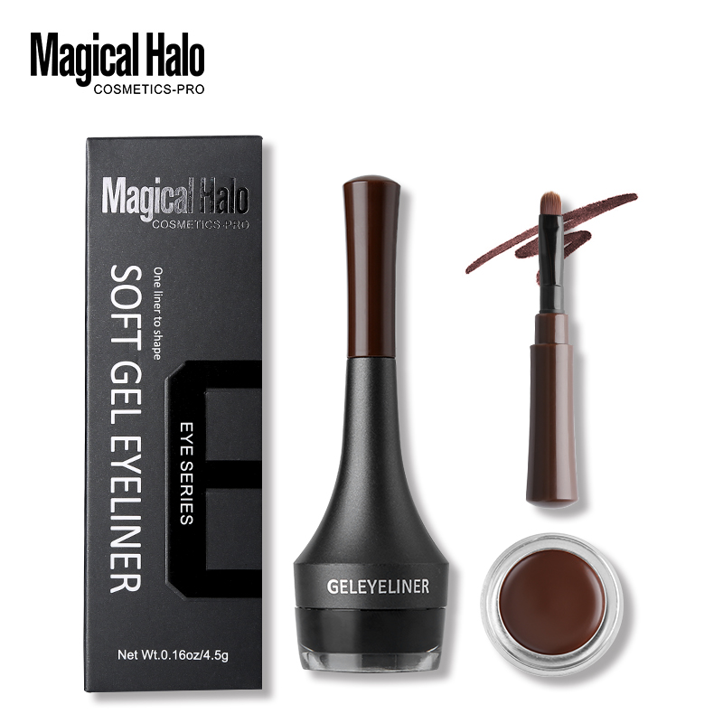 Magical Halo 2 Colors Brown Black Eyeliner Gel Waterproof Smudge-proof Eye Liner Cream with Brush Long-Lasting Brow Makeup Kits BruberryBeE