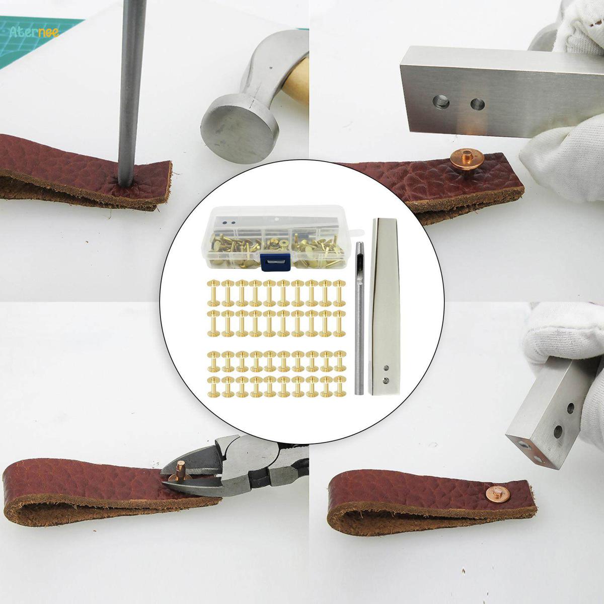 Leather Rivet Copper Rivets with Setting Tool Metal Studs Leather Crafting Double Cap Rivets Leather Crafting Tool for DIY Leather Craft