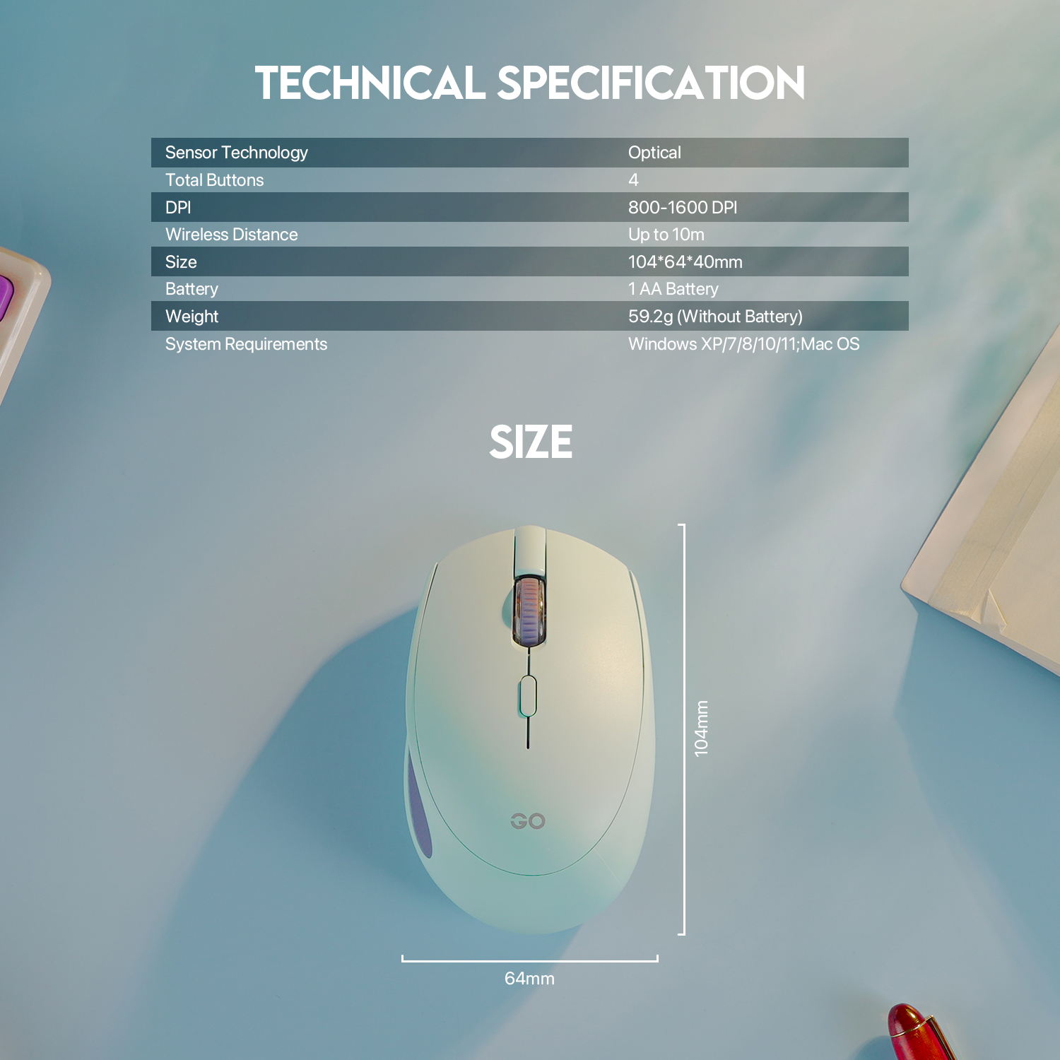 FANTECH GO W193 DUAL MODE WIRELESS BLUETOOTH Mouse With 2.4 GHz Wireless Connection Adjustable DPI 1600 Ergonomic Design For Gaming Gammer Office Home AA Battery Included. 