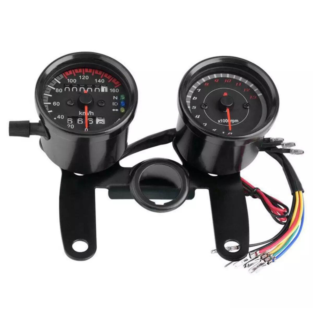Cafe Racer Motorcycle Odometer Speedmeter Tachometer LED Speed Meter - Black