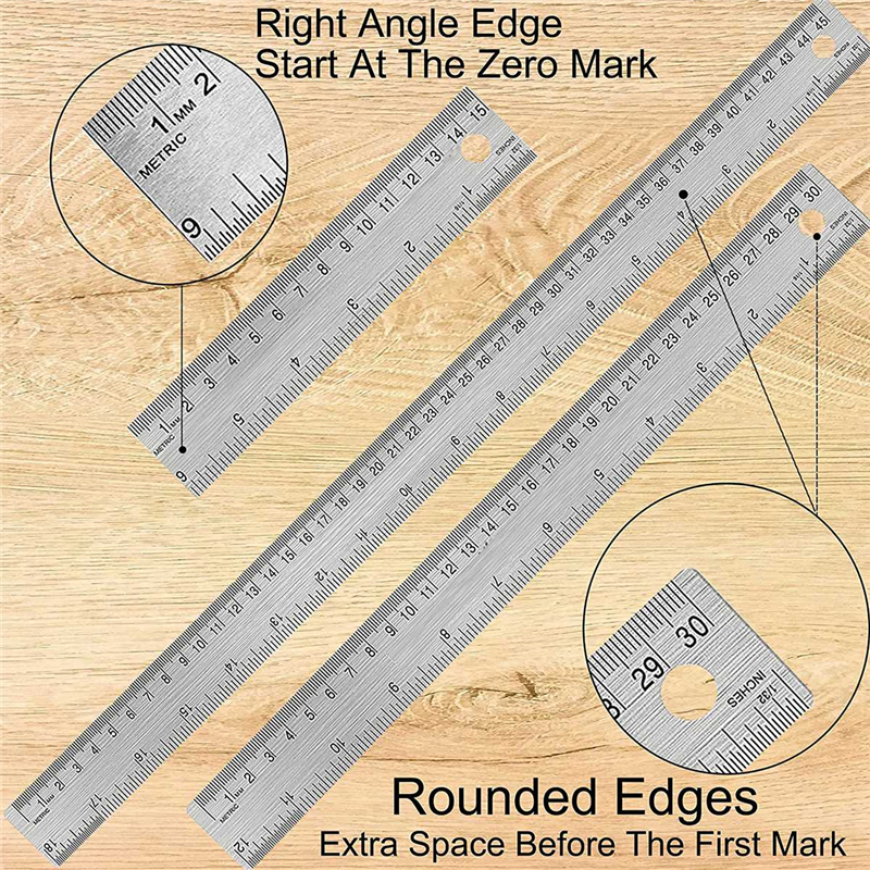 Non-Slip Ruler with Cork Backing:(12+18 Inch) Stainless Steel Ruler Non-Slip Rulers with Inch and Centimeters. 