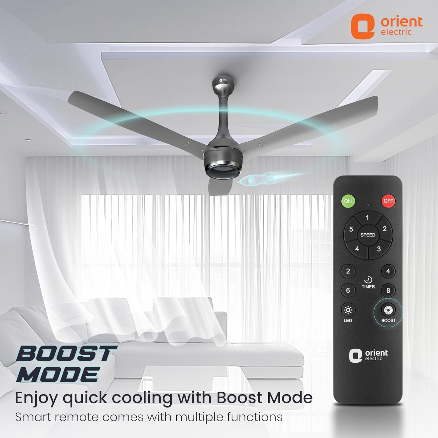 Orient Aeon BLDC PRO Motor 48" Ceiling Fan with Remote (Cloud Grey). 