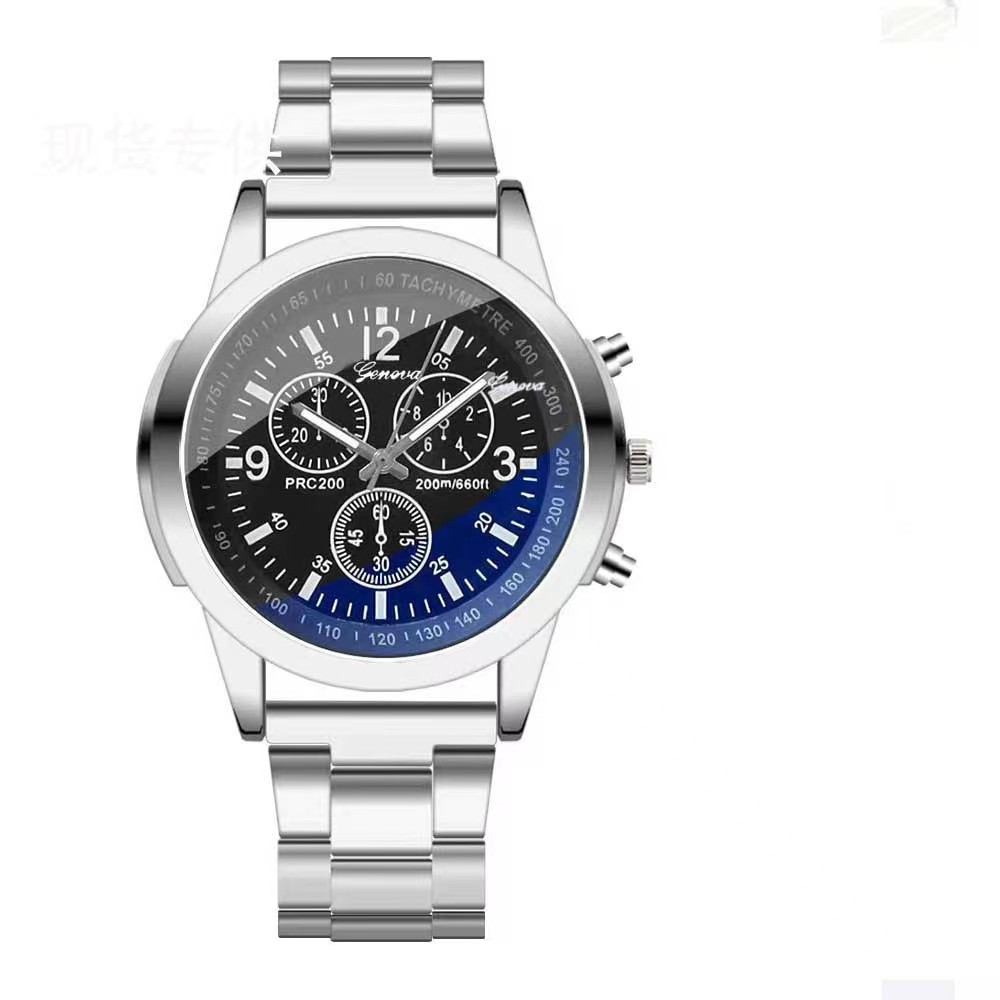 New Men's Quartz Watch Blue Light Gift Steel Strap Belt Watch Three-Eye Quartz Quartz Watch