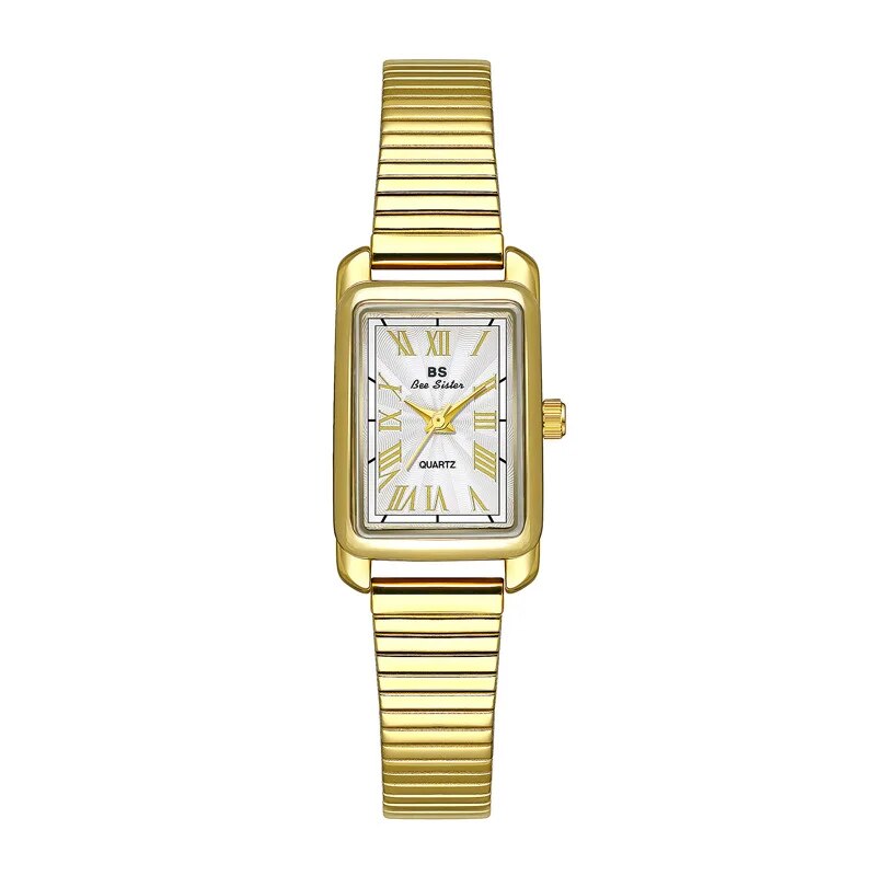 Retro Elegant Watch For Women With Bracelet Stainless Steel Gold Square Ladies Wrist Watches