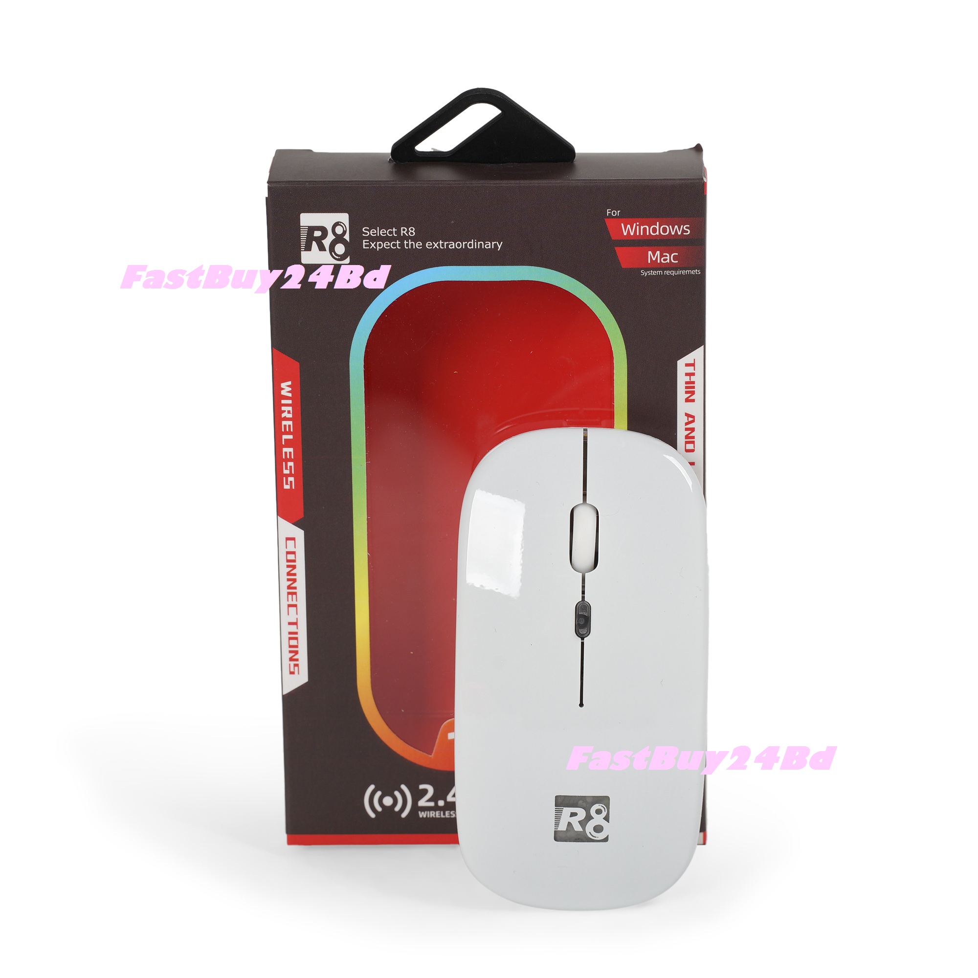 R8 Wireless Rechargeable Mouse With RGB Lighting, Silent-DPI Button having Light On Off Switch. 