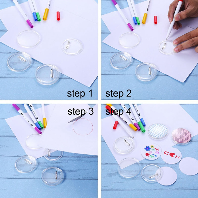3 Inch DIY Button Pins Acrylic Button Pin Badge Clear Craft Button Badges Pin Back Buttons For School Projects 25Pcs. 