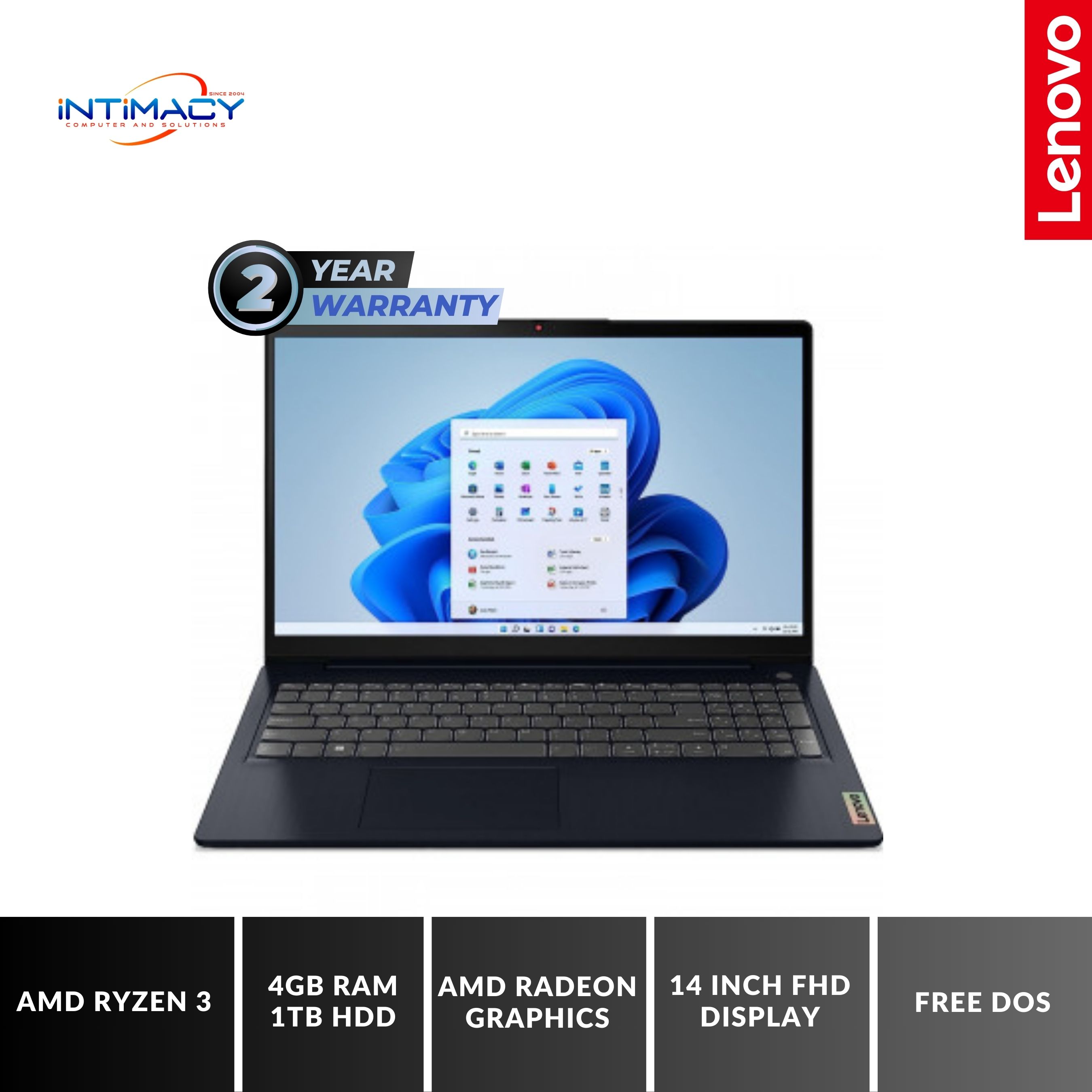 Lenovo IdeaPad 3 AMD Ryzen 3 4GB RAM 1TB HDD 14 Inch FHD Display Laptop