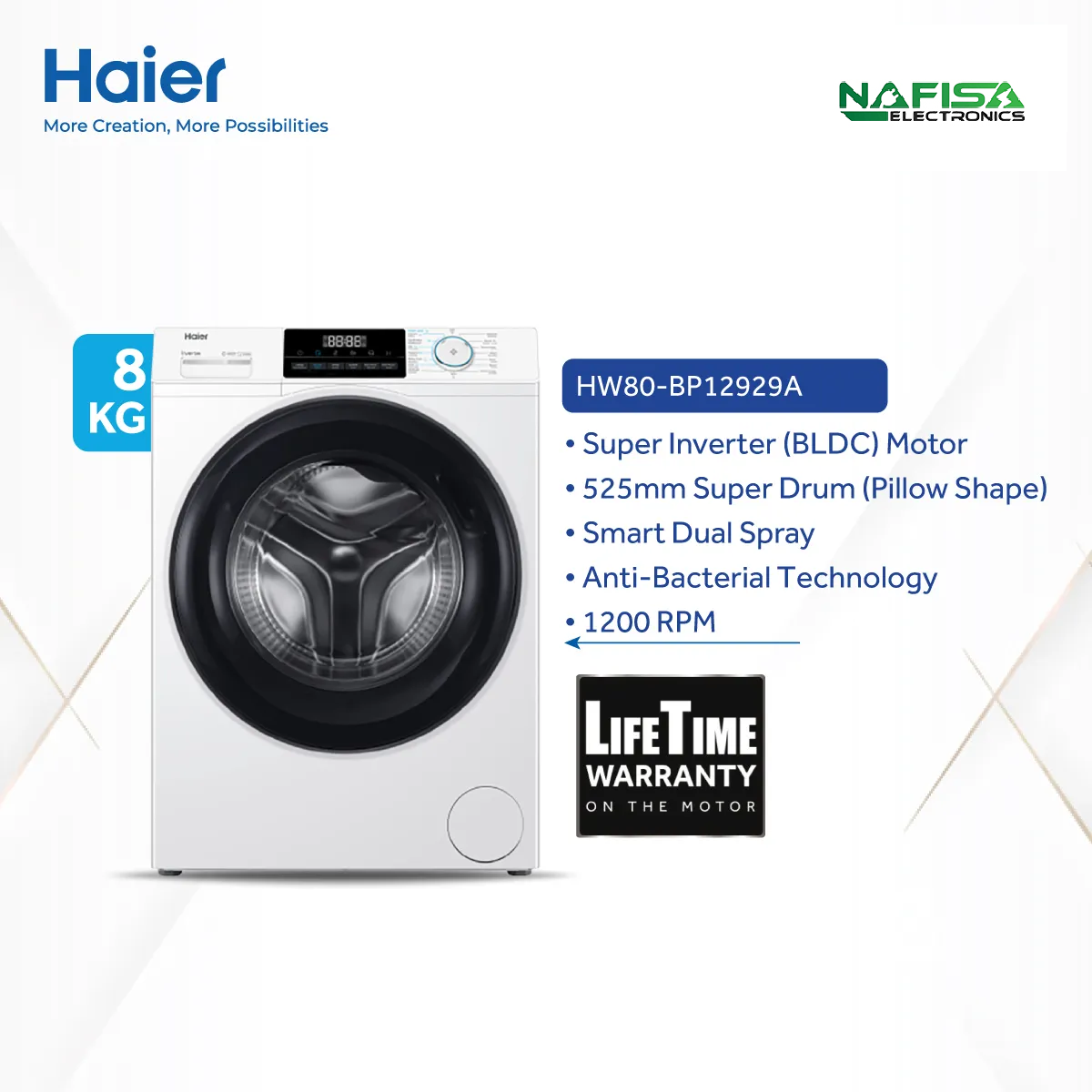Haier 8Kg Front Loading Washing Machine (HW80-BP12929A) Free Delivery & Installation