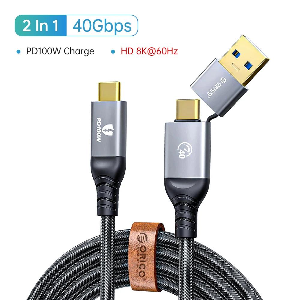 ORICO 2 In 1 40Gbps USB C Fast Charger Cord 8K @60Hz HD USB 3.0 to USB C Cable for Macbook Thunderbolt 4 PS4 Cable PD100W. 
