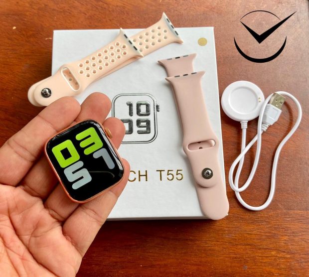 T55 Smartwatch Full Screen Touch Bluetooth Call Receive High Watch Apps Latest Version(Strap/2 Pair Belts) Pink, - Smart Watch. 