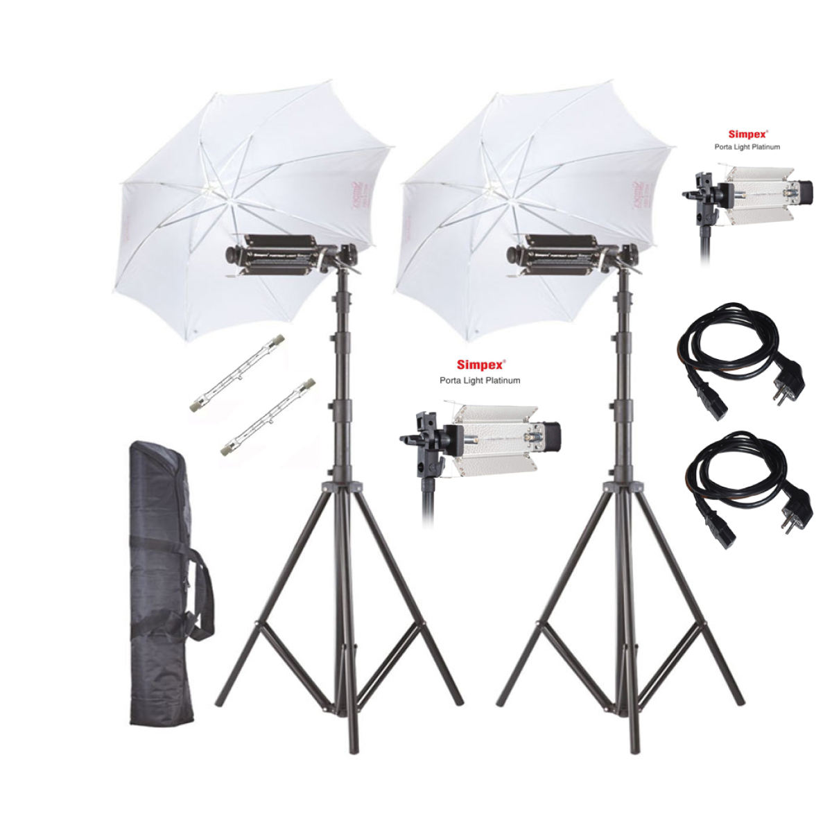 Simpex Portrait Light Kit with PL Stand Halogen Flash (Black)- 2 Pcs. 9 Ft. PL Stand with Carry Bag.
