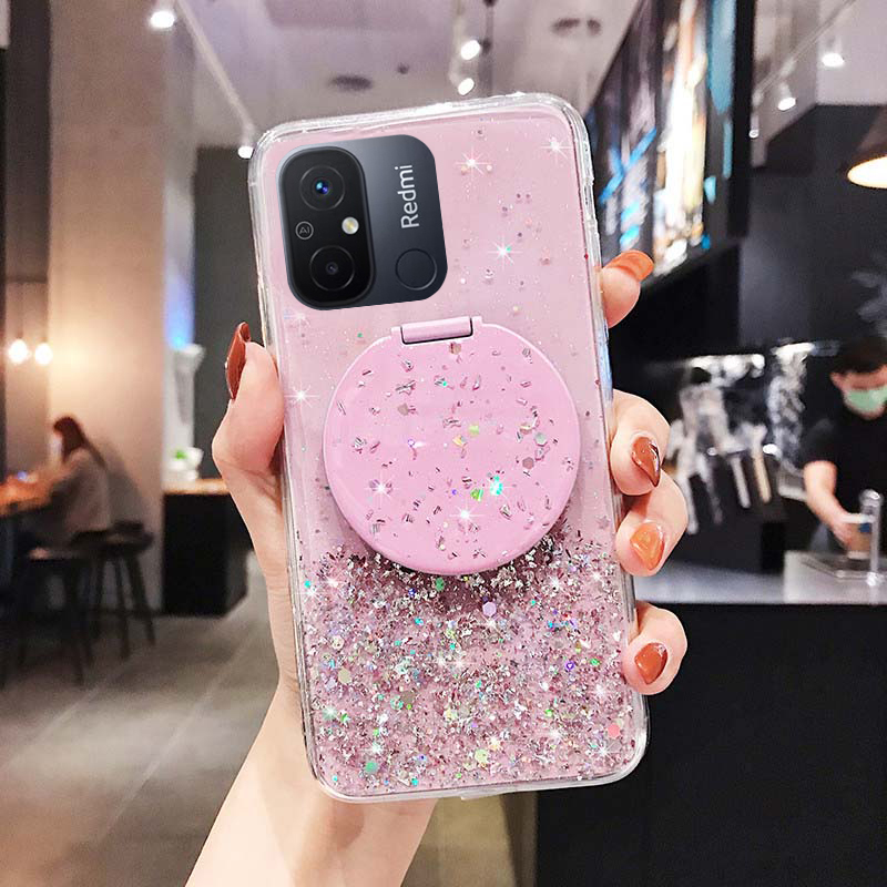 Cover Glitter Per Xiaomi Redmi 12C – Custodia In Silicone Morbido Trasparente Con Brillantini (Rosa)