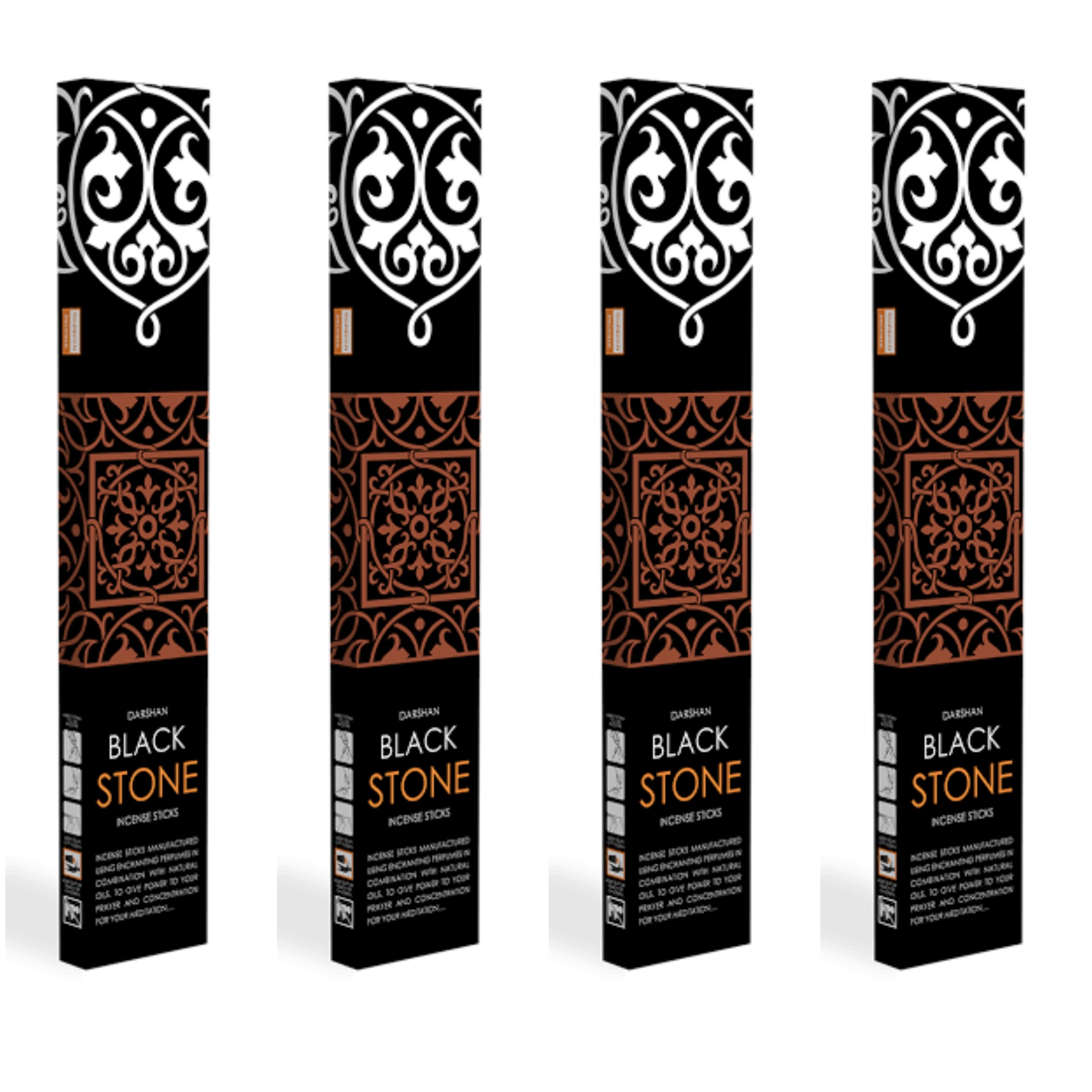 Black Stone Incense Sticks , 4 Packet of 52 Sticks Agarbatti, Darshan India. 