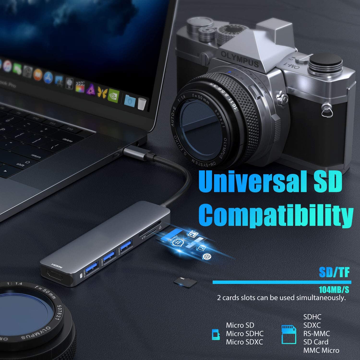 USB C Hub Mac Dongle Adapter Type-C Docking Station USB-C To HDMI SD/TF Card Reader Thunderbolt 3 for MacBook Pro Air 2020-2017. 