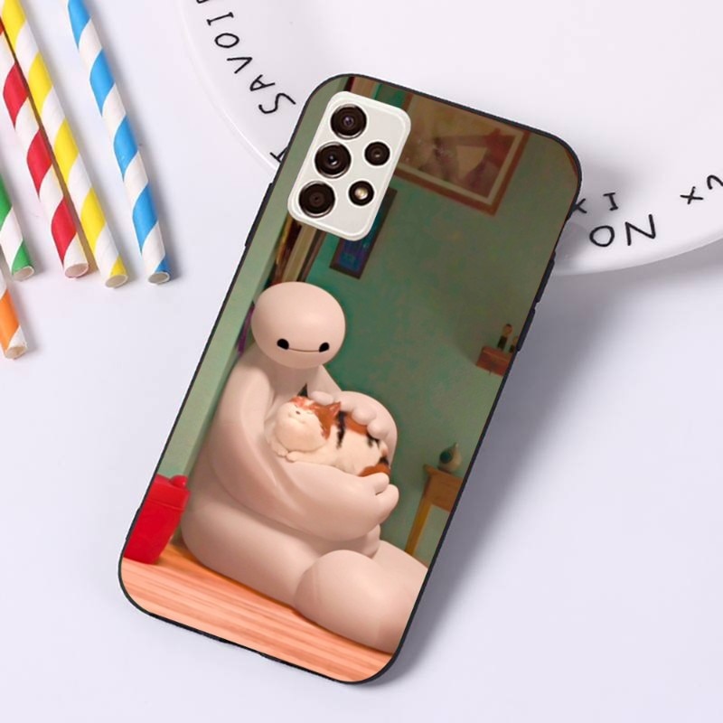 Clumsy Baymax Phone Case For Samsung A14 A34 A54 A13 A52 A53 4G 5G Soft Black Phone Cover. 