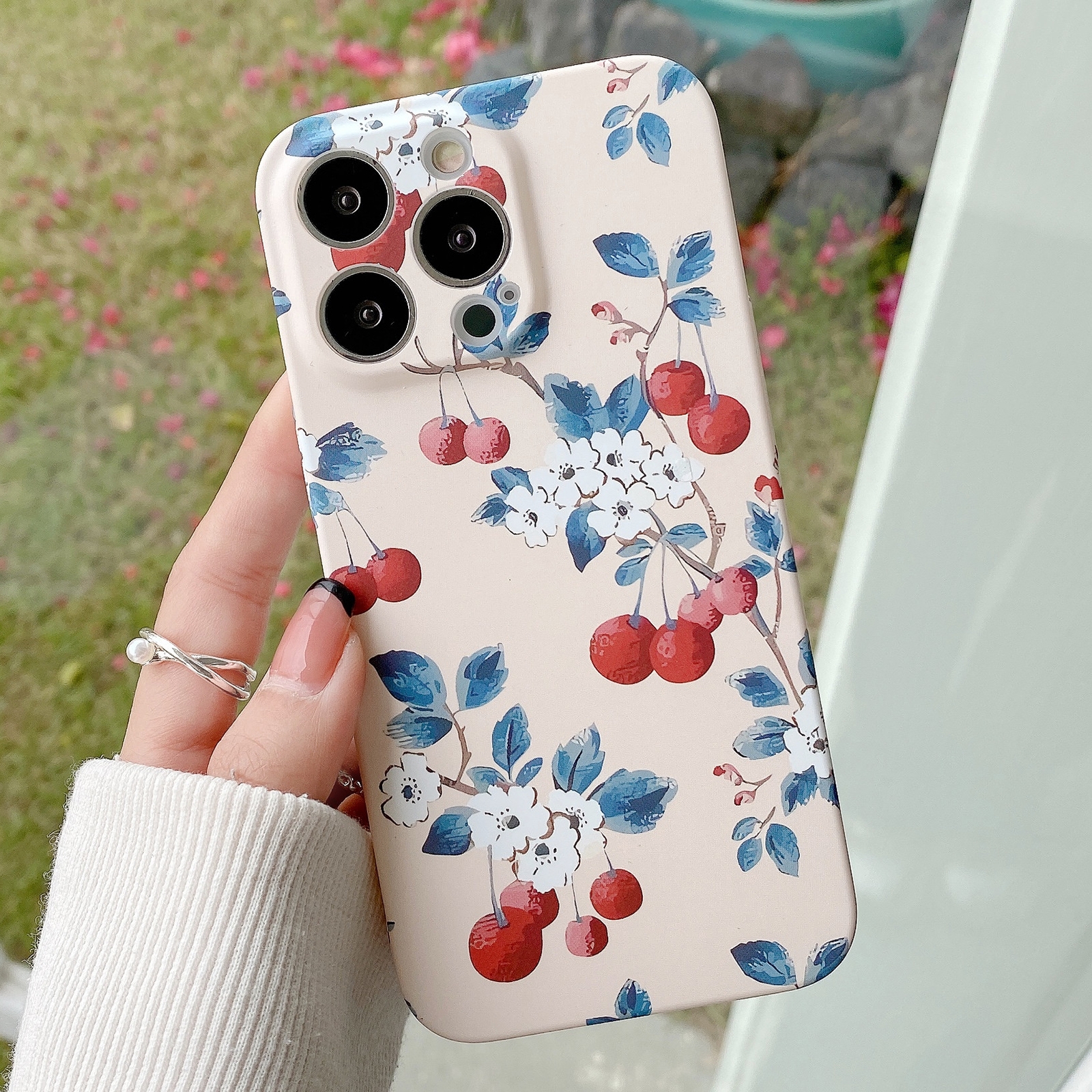 For iPhone 13 Pro Max Water Sticker Flower Pattern PC Phone Case