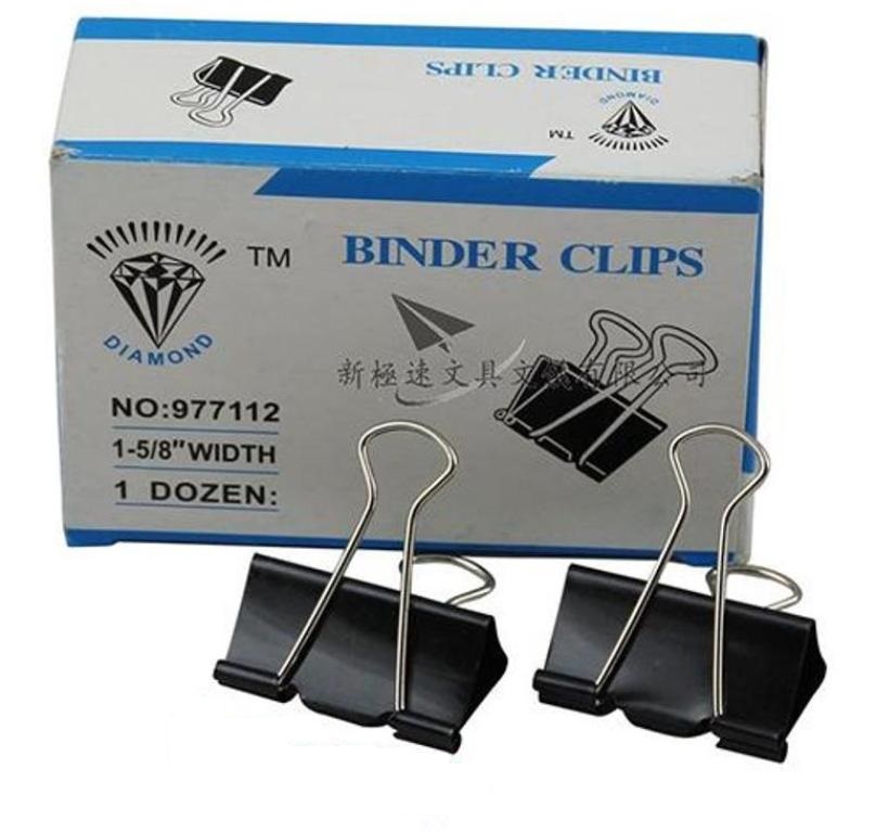 12pcs Diamond Binder Clip Black 41mm 1-5/8”
