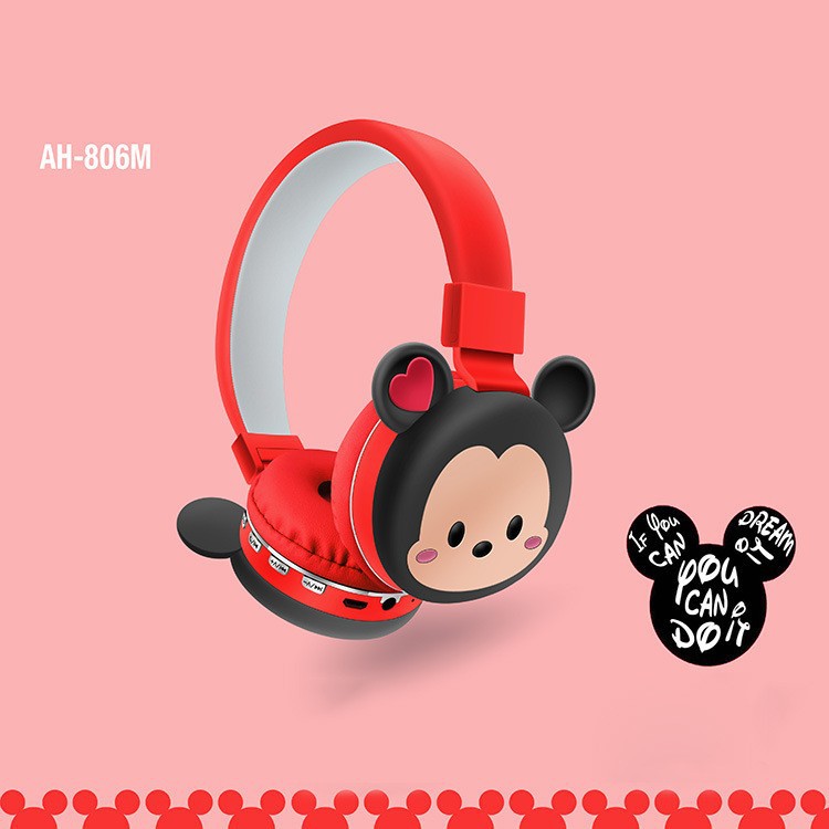 Factory wholesale AH-806M over-the-head cartoon Mickey Minnie Mouse image simple and cute Bluetooth stereo headphones. 