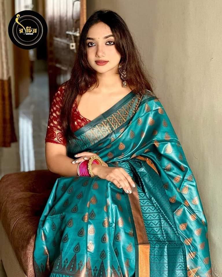 Elegant Design Soft Silk Sea Green Color Katan Saree For Women With Tarcel In Achol Side