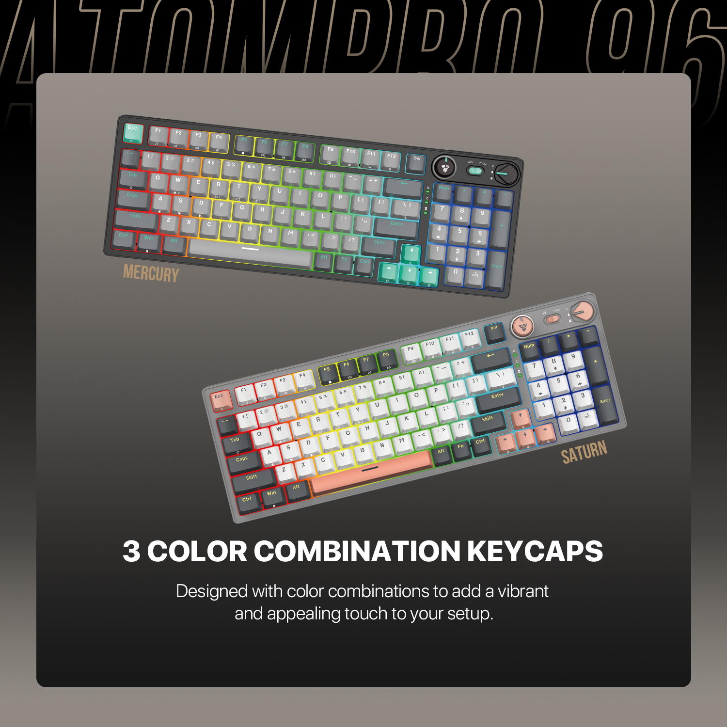 FANTECH MK914 ATOM PRO96 STELLAR EDITION RGB Mechanical Gaming Keyboard Mercury Black & Saturn Grey Layout Red Switch & Blue Switch. 