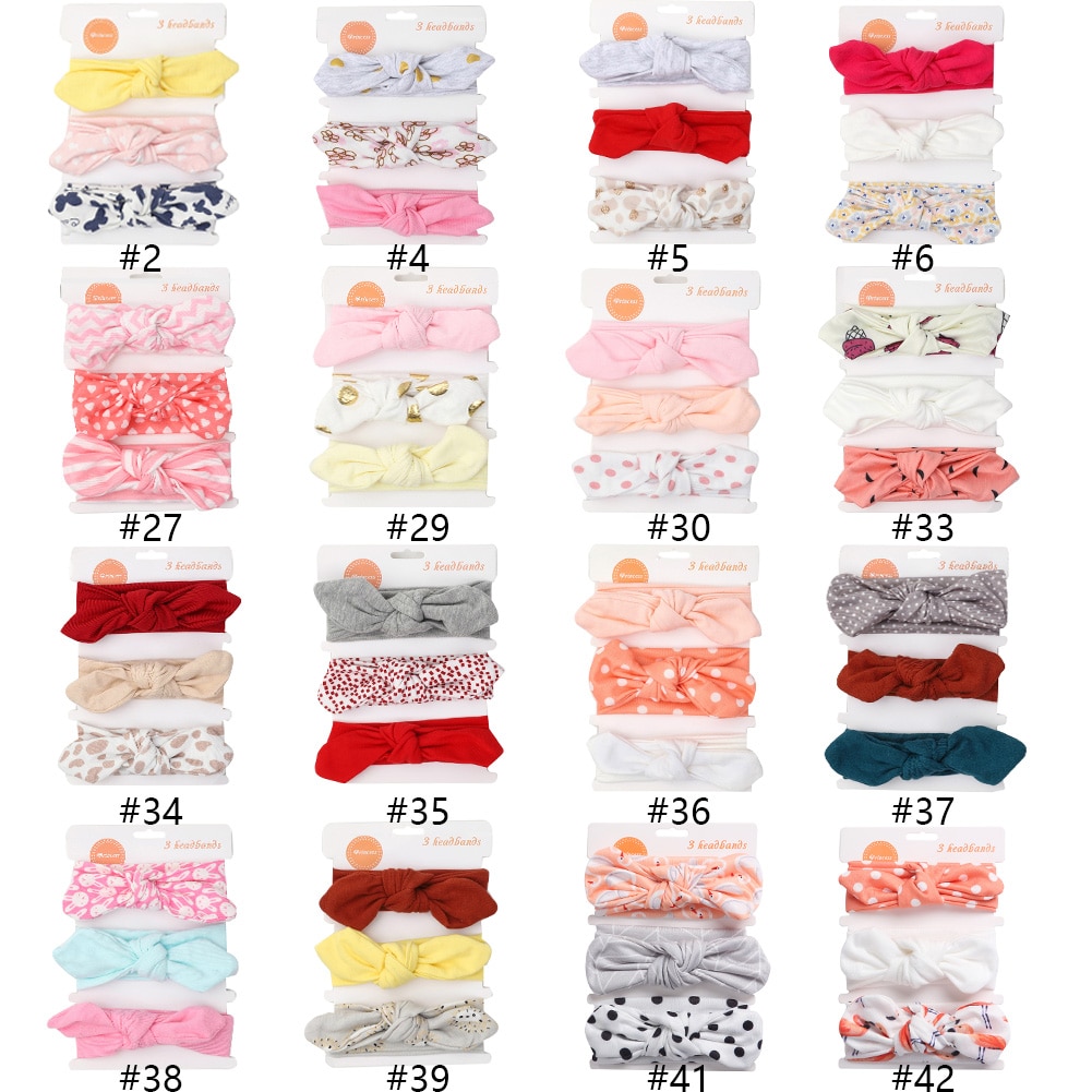 3Pcs/Set Solid Cotton Baby Headband with Card Heart Striped Print Bow Tie Knot Hair Band For Girls Headwrap Newborn Accessories. 