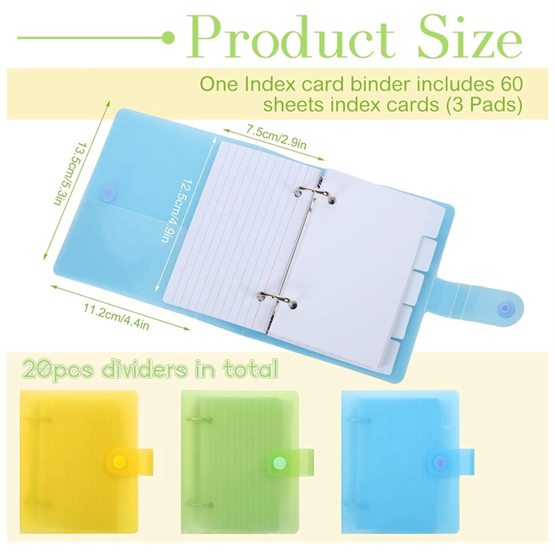 3 Pack Index Card Binder with Dividers, 60 Sheet Each, 3x5 Index Card Holder Index Card Organizer Binder Notebook