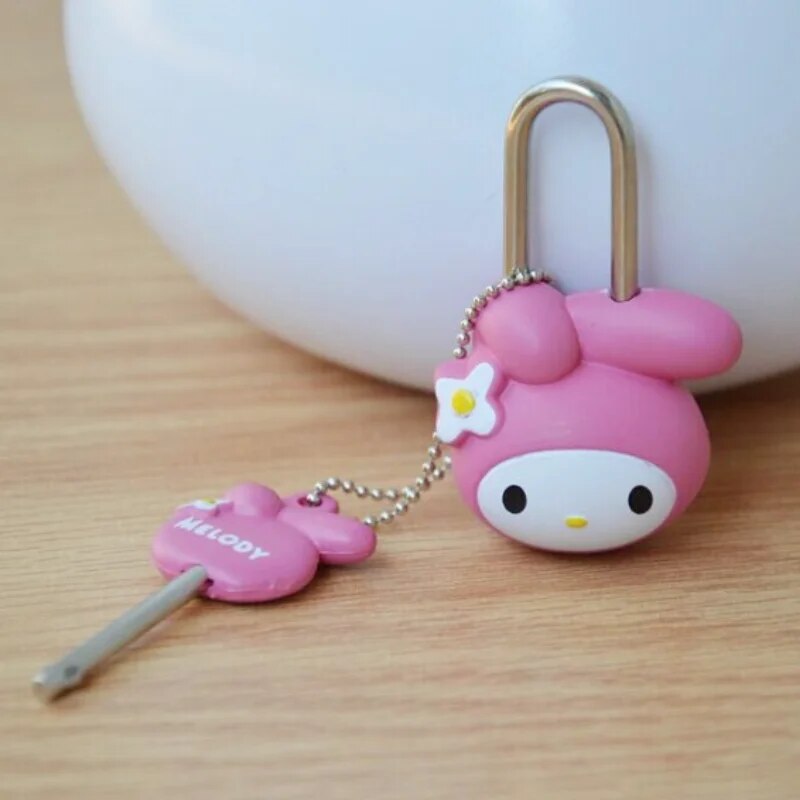 Sanrio Lock-Padlock Drawer-Cabinet Hello Kitty MyMelody Cartoon Mini Metal Zipper Bag Suitcase Luggage Box Key Lock with Key. 
