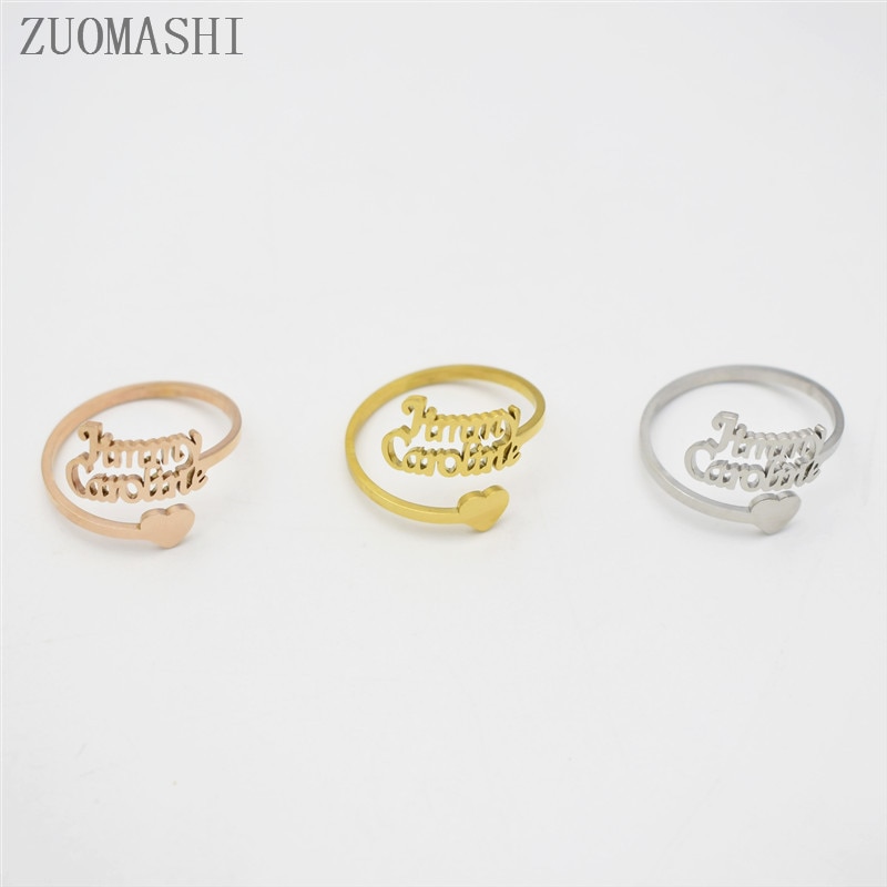 Dainty Custom Name Ring Stacking Name Rings With Heart Meaningful Mother Gift Personalized Ring With Your Word Double Names. 