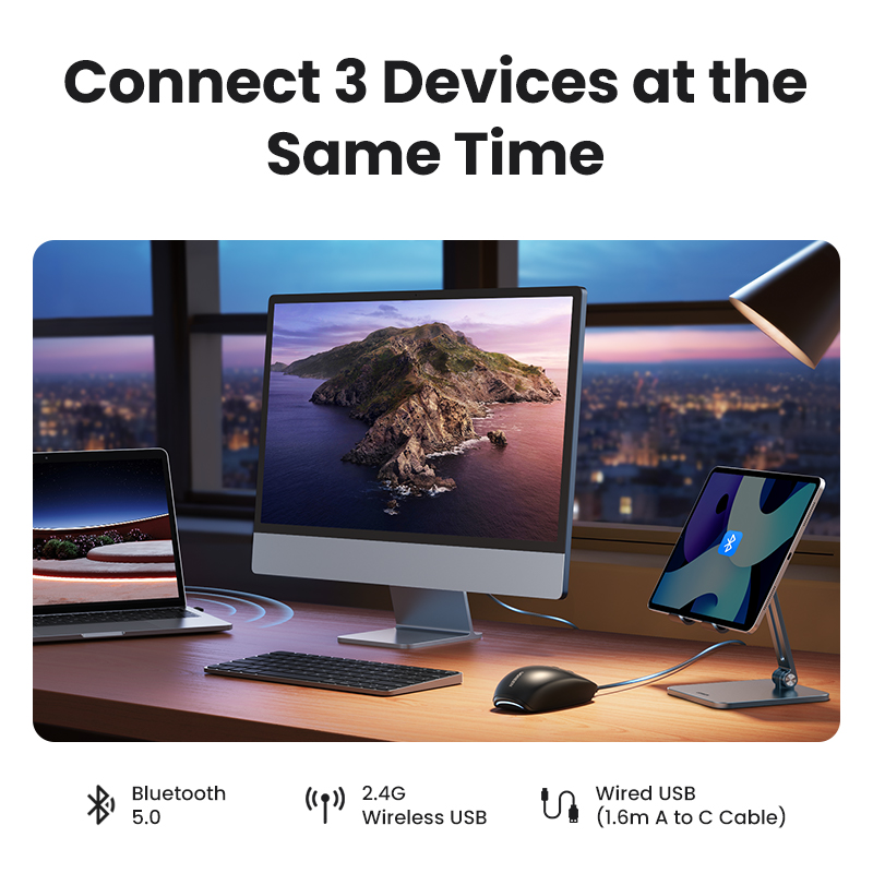 UGREEN Gaming Mouse 5000DPI Wireless Mouse Bluetooth 5.0 2.4G Wired Rechargeable Mice Ergonomic Design For MacBook PC Laptops Mac. 