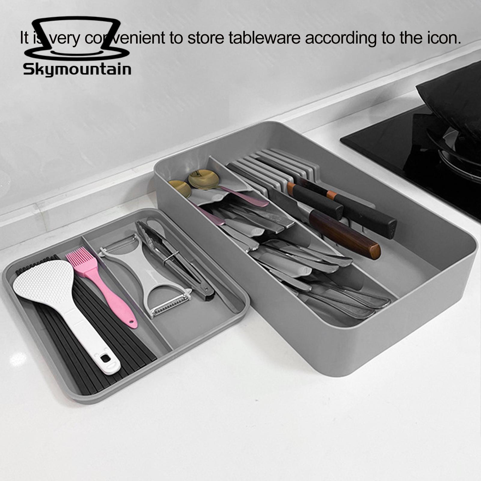 Skymountain Kitchenware Divider Box Dual Layer Drawer Style Chopstick Fork Spoon Cutlery Divider Box. 