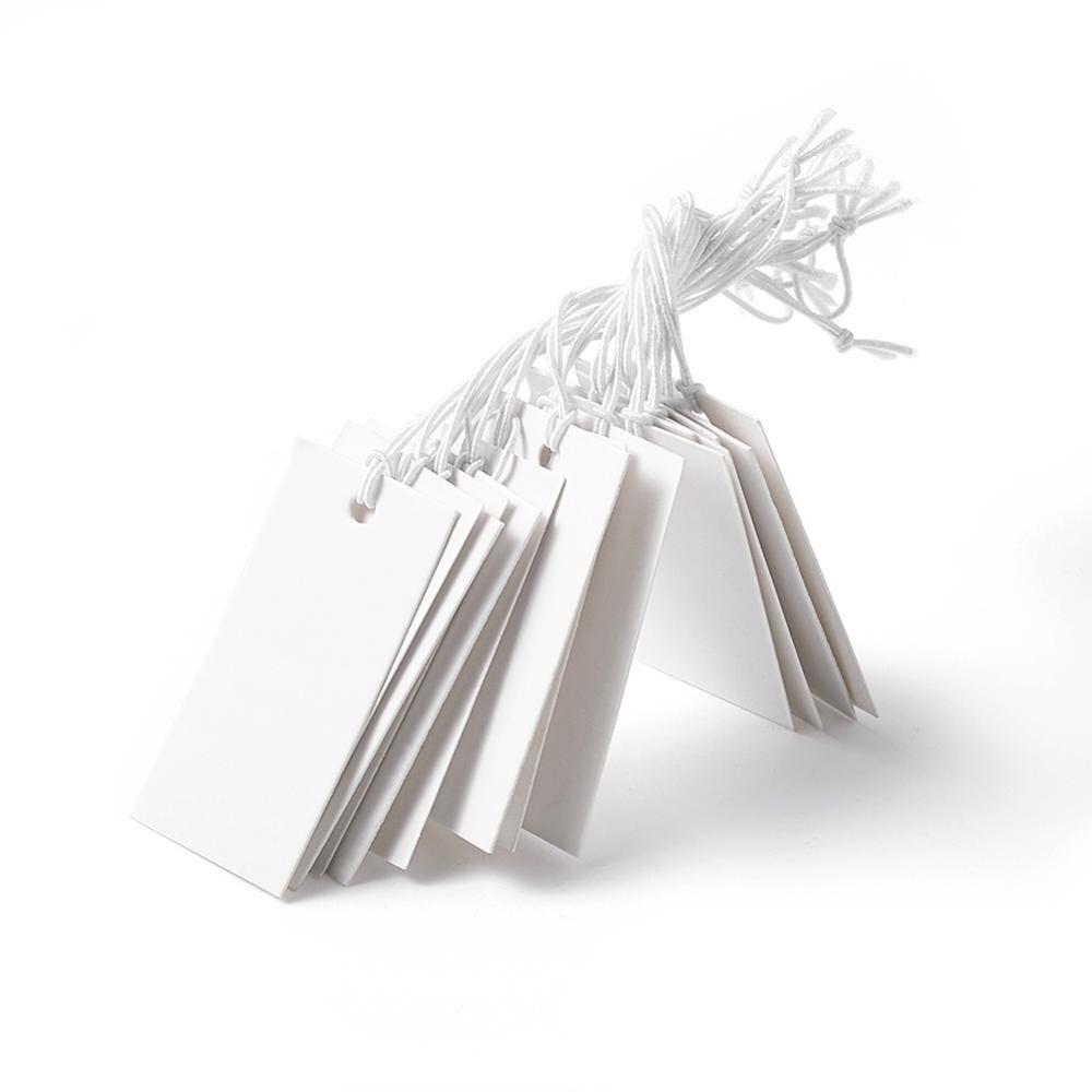 100pcs Rectangle Paper Price Cards String Cord Price Tags White Blank Label Jewelry Display Card Package Hang Tag Card. 