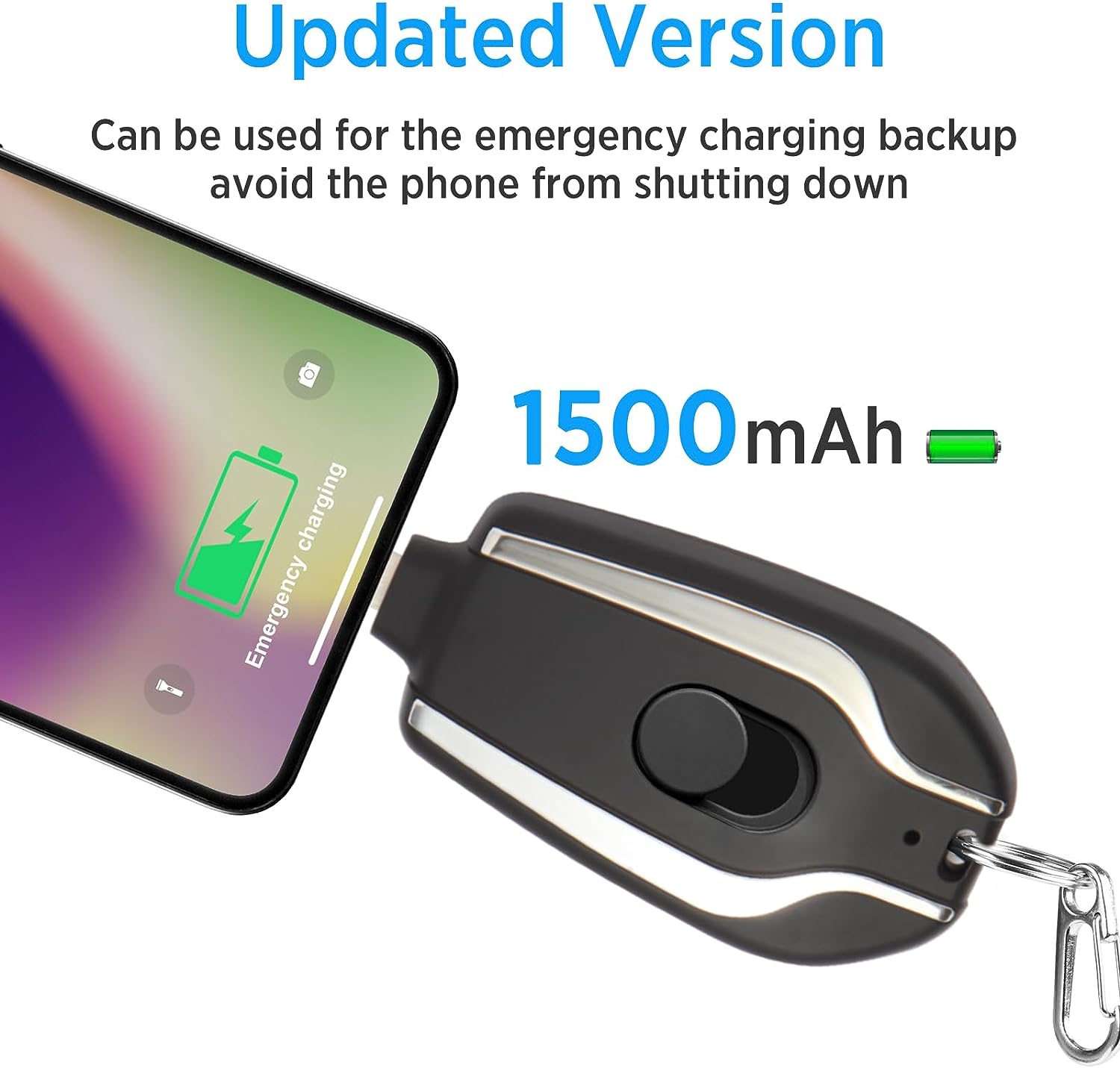 Type-"C" Mini Keychain Power Bank Portable Emergency Phone Charger. 