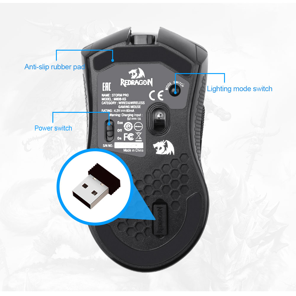 REDRAGON Storm Pro M808-KS RGB USB 2.4G Wireless Gaming Mouse 16000 DPI Programmable ergonomic for Computer gamer Mice laptop PC. 