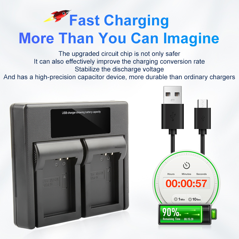 BXM-10 Battery LCD USB Dual Charger For XiaoYi YI-M1 Mirrorless Camera Battery BXM10 With USB Mirco Power Cable. 