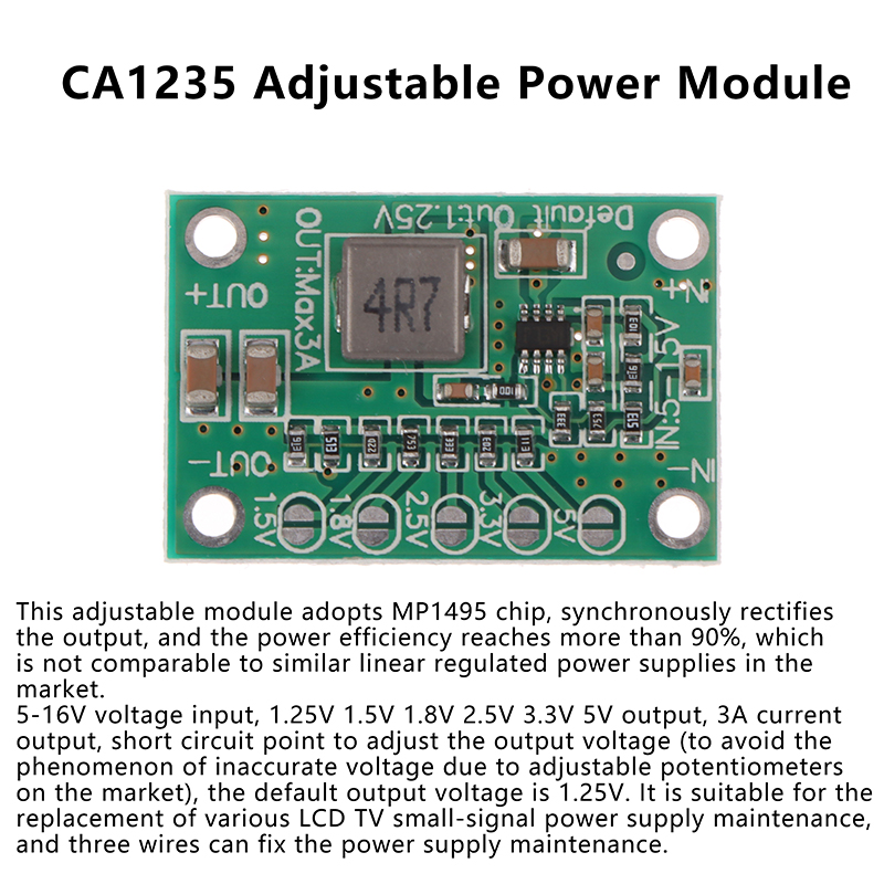 CA1235 Adjustable Power Module CA-1235 Buck Power Module 1.25V 1.5 1.8 2.5 3.3 5V Output 5-16V Input Step-Down Power Supply Demoo
