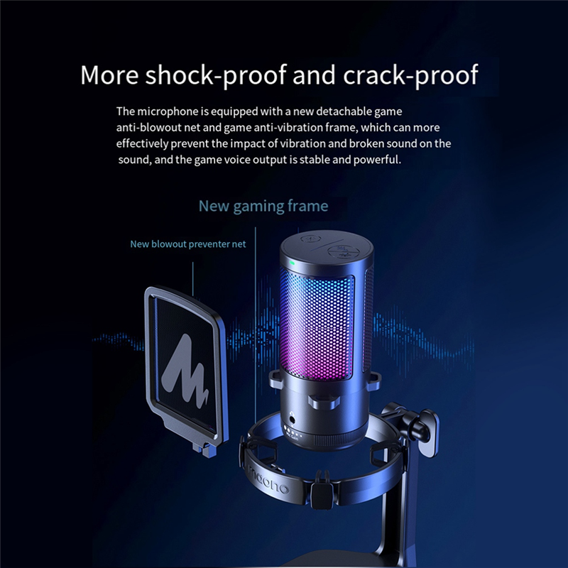 DGM20 USB Microphone RGB Condenser Mic Gaming Microphone with Noise Reduction Software for Game Live Recording Black 1 Piece. 
