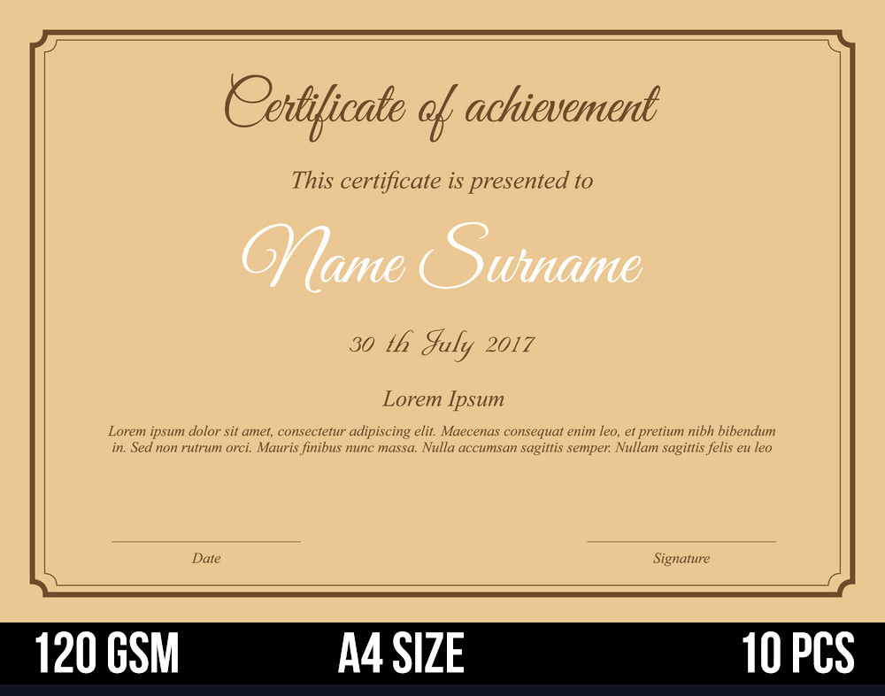 Kraft Certificate Print Paper A4 Size 110 GSM - 10 Pcs