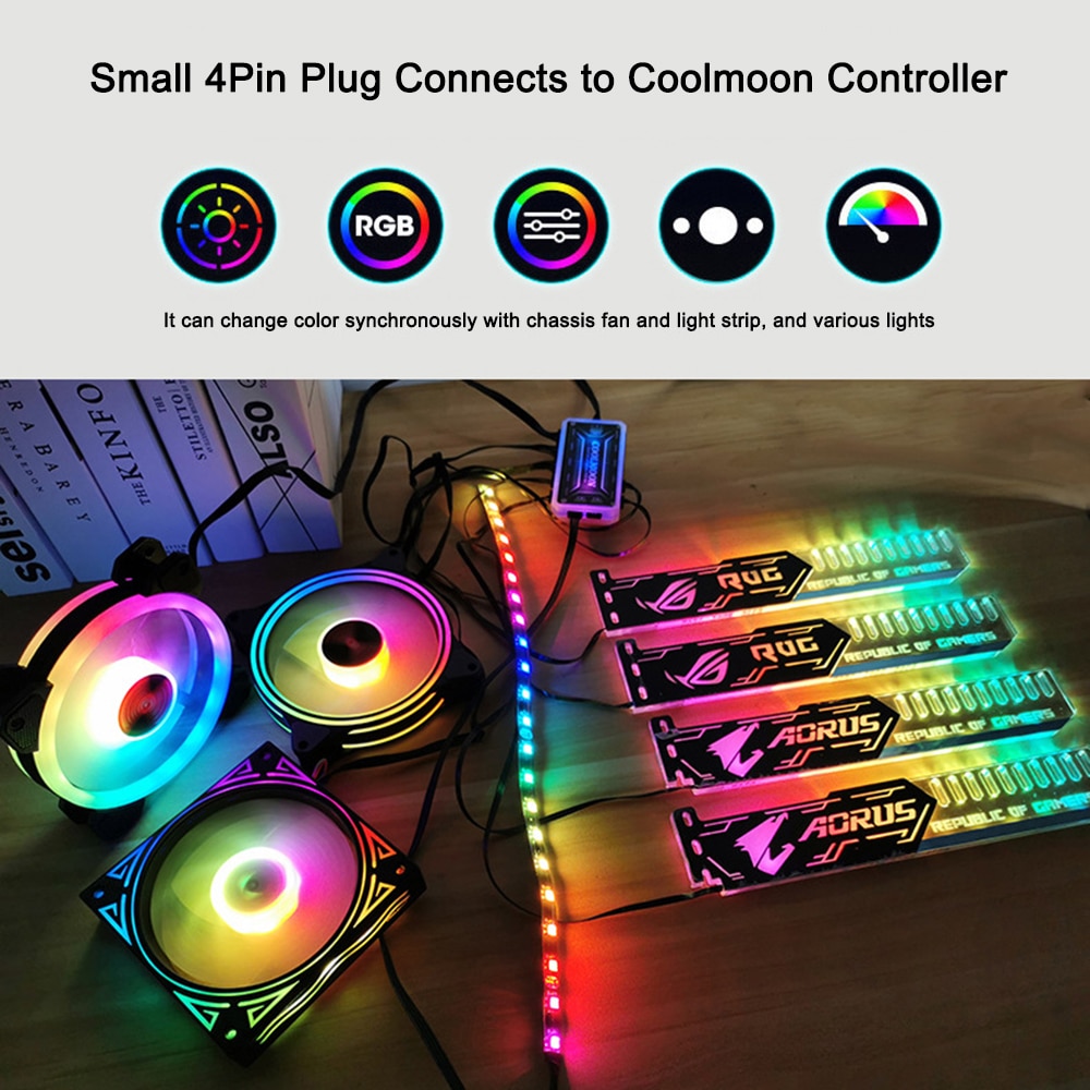 Coolmoon RGB LED Light Graphics Card Brket 25cm/28cm 5V Small 4PIN GPU Suprt VGA Holder for Computer Chassis PC -ROG28CM w Music. 