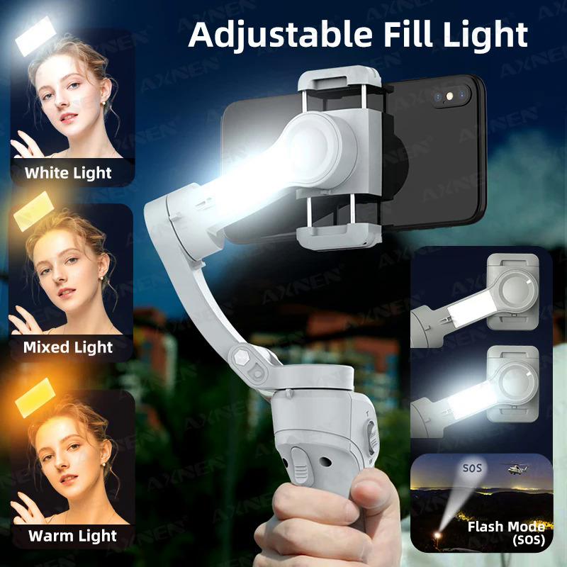 AXNEN HQ6 Gimbal for Smartphone, 3-Axis Handheld Gimbal, with Smart Tracking, Fill Light, Zoom, Stabilizer for iPhone Android. 