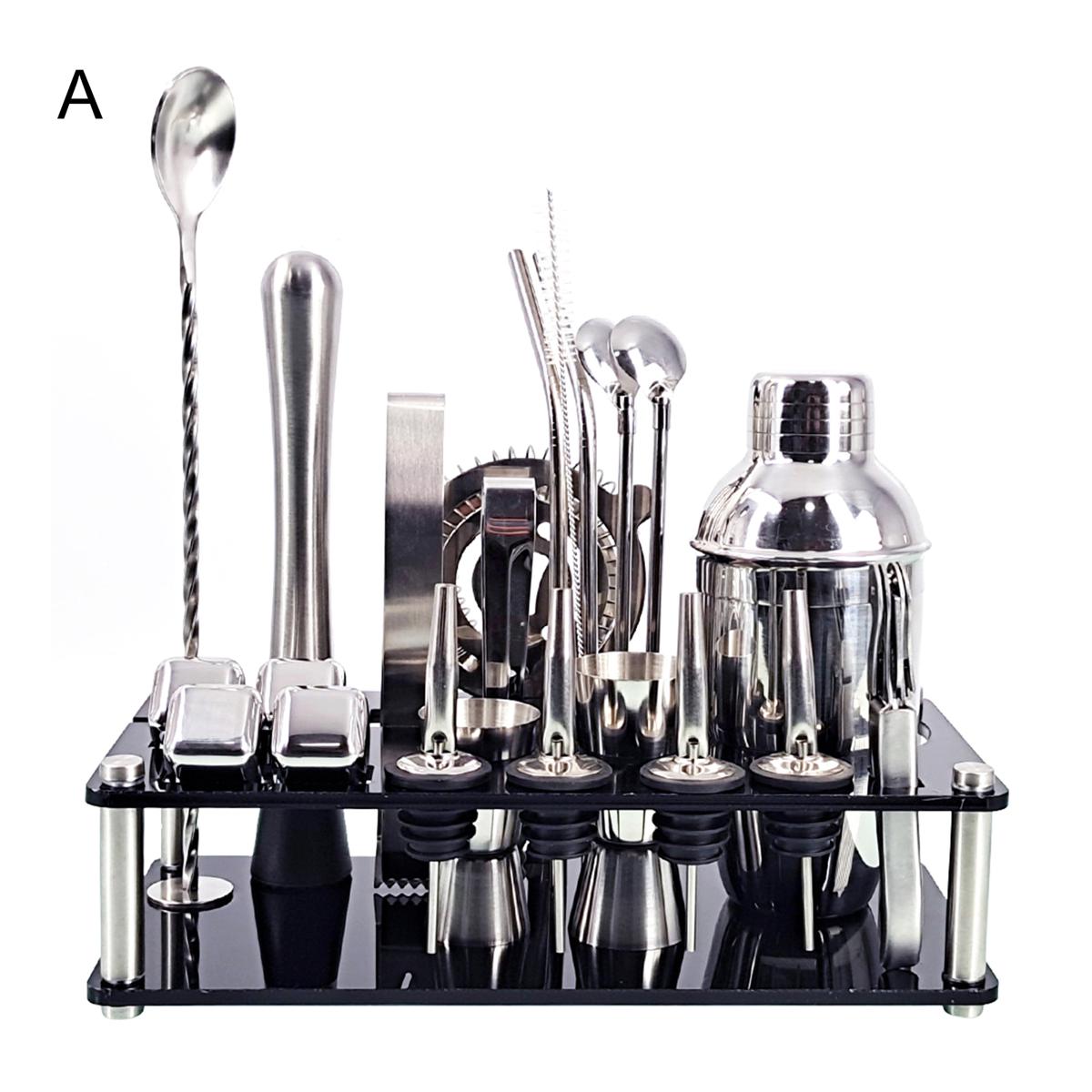23Pcs/Set Bartender Kit Professional Versatility Stainless Steel Martini Cocktail Shaker with Stand Bar Accessories